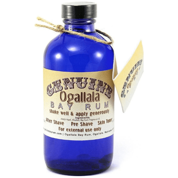 Pasteur Pharmacy Ogallala Bay Rum Double Strength Pre-Shave After Shave Skin Toner 8 oz bottle with label and pump nozzle.