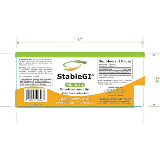 Stable GI Daily Probiotic capsules by Pasteur Pharmacy featuring 60 vegetable capsules for digestive health.
