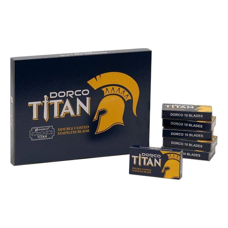 Dorco Titan double edge razor blades in a 10x10 pack, ideal for safe and smooth shaving from Pasteur Pharmacy.