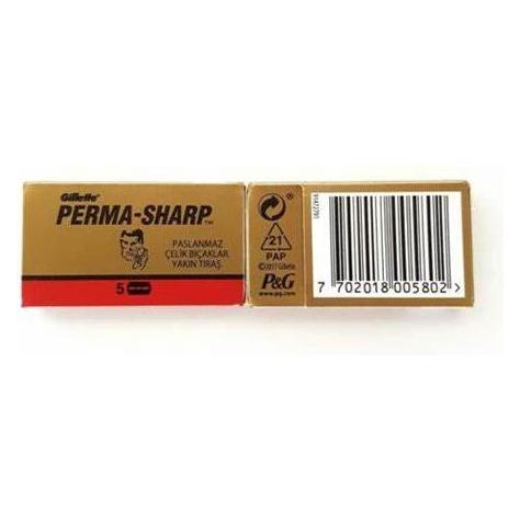 Gillete Perma-Sharp Double Edge Razor Blades in a 5-pack, designed for smooth shaving and precision grooming by Pasteur Pharmacy.
