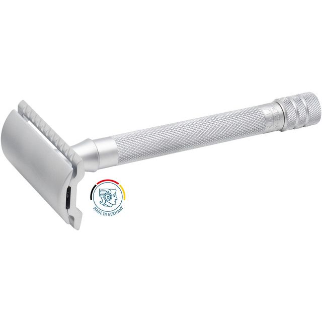 Merkur 22C matte finish HD long handle double edge safety razor displayed on a plain background