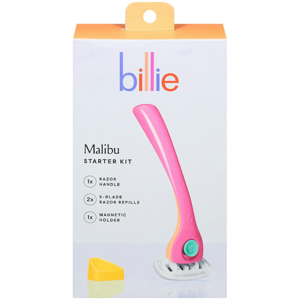 Billie Malibu Razor Starter Kit with safety razors and blades, featuring sleek design and ergonomic handle for a smooth shave