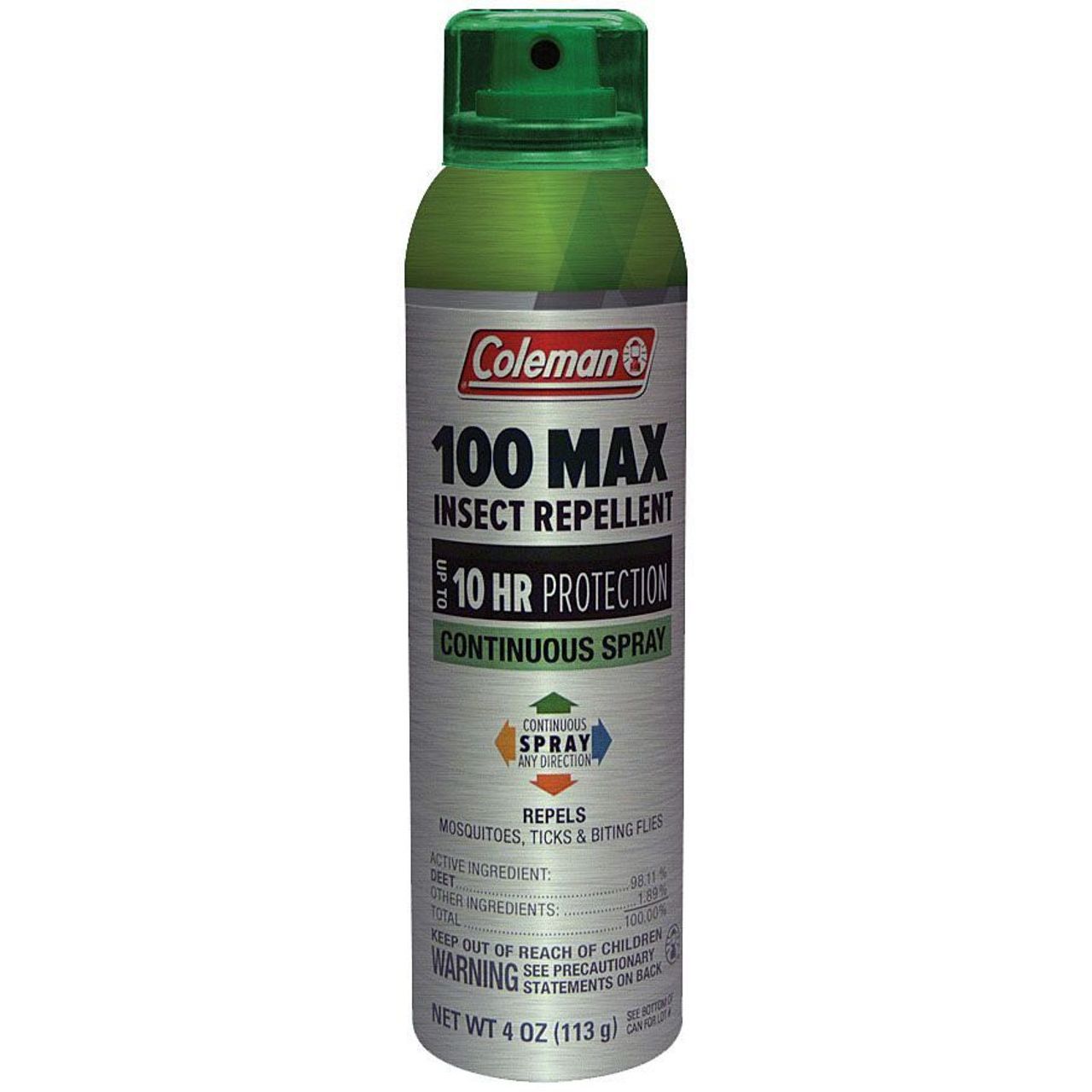 Coleman insect repellent spray with 100% DEET, 4 oz bottle, designed to repel insects and bugs effectively.