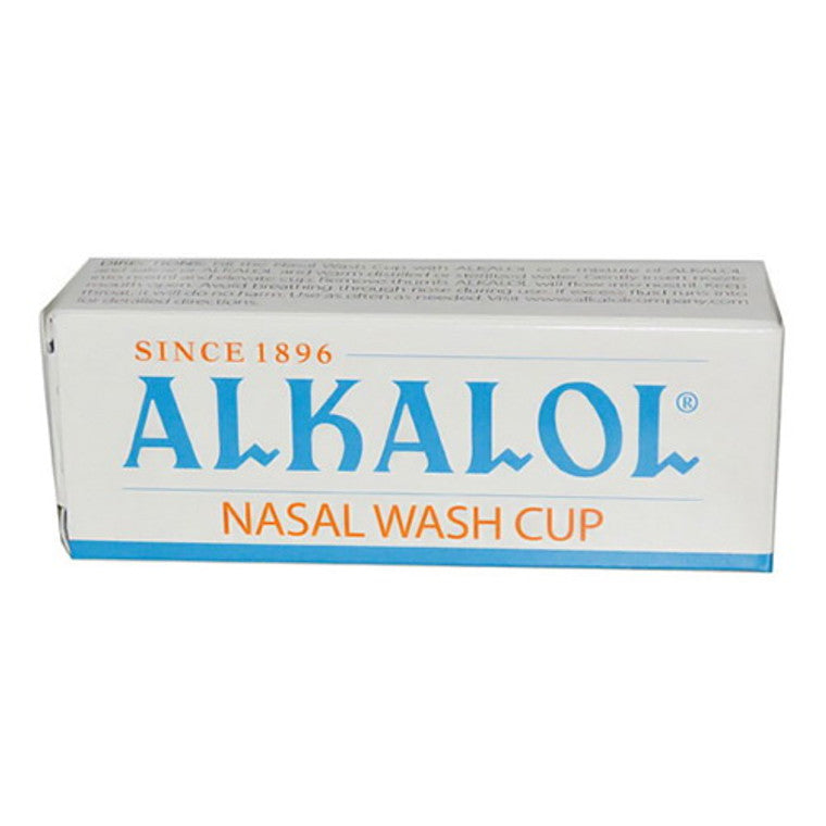 Alkalol Nasal Wash Cup by Pasteur Pharmacy, original glass mucus solvent applicator for nasal irrigation, shown in clear view.