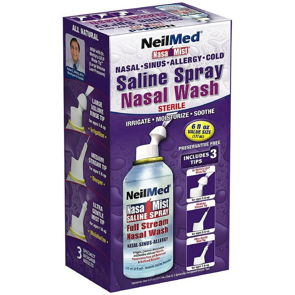 NeilMed NasaMist All-In-One Saline Spray in 6.3 oz bottle, respiratory care product for nasal relief, by Pasteur Pharmacy