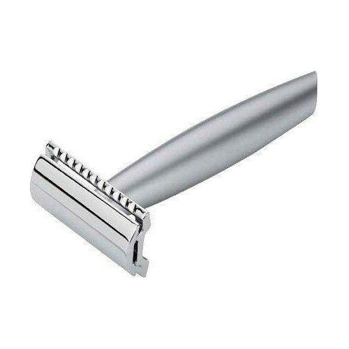 Merkur Double Edge Safety Razor with matte chrome handle, classic design ideal for a close, comfortable shave.