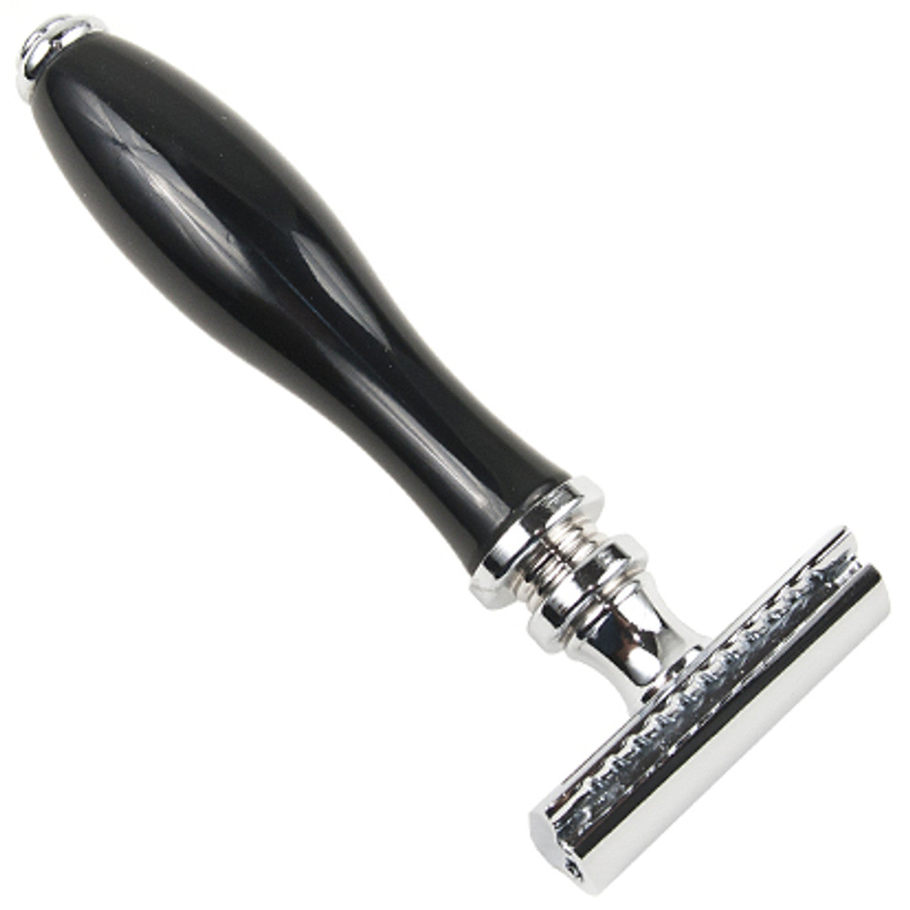 Parker 111B-M3 safety razor with black resin handle, featuring a classic design for close, comfortable shaves.