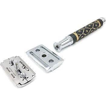 Parker 65r three-piece heavyweight double-edge safety razor with polished metal handle and head for close shaving.