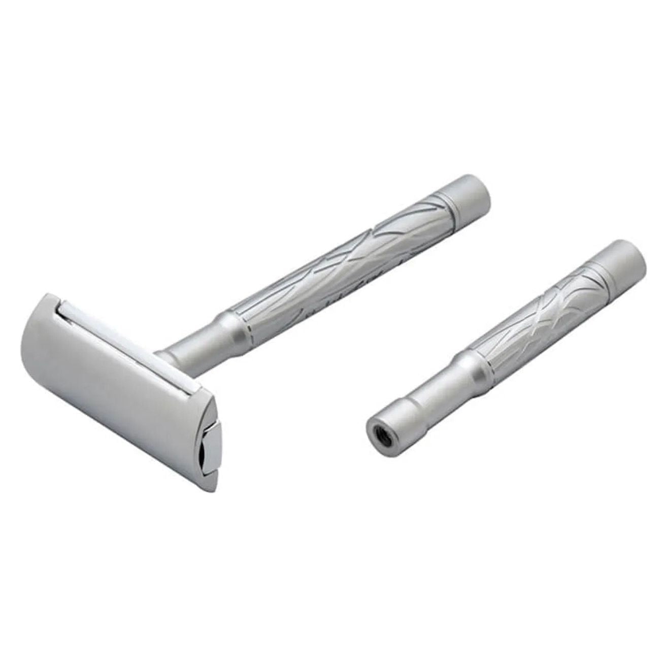 Pearl Shaving Safety Razor K2 by Pasteur Pharmacy, showing a sleek stainless steel safety razor with textured grip and safety guard.