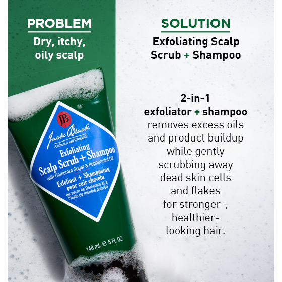 Jack Black exfoliating scalp scrub and shampoo in a 5 oz bottle, designed for cleansing and revitalizing the scalp.