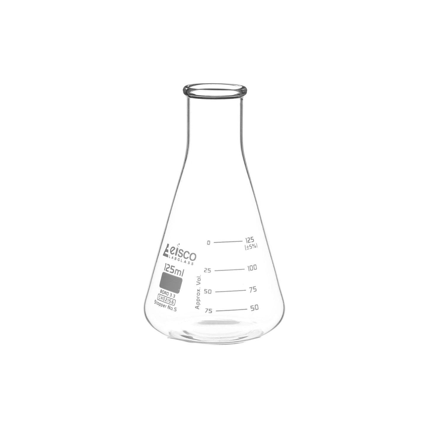 125mL Erlenmeyer flask for science and laboratory use, with clear glass and measurement markings, from Pasteur Pharmacy.