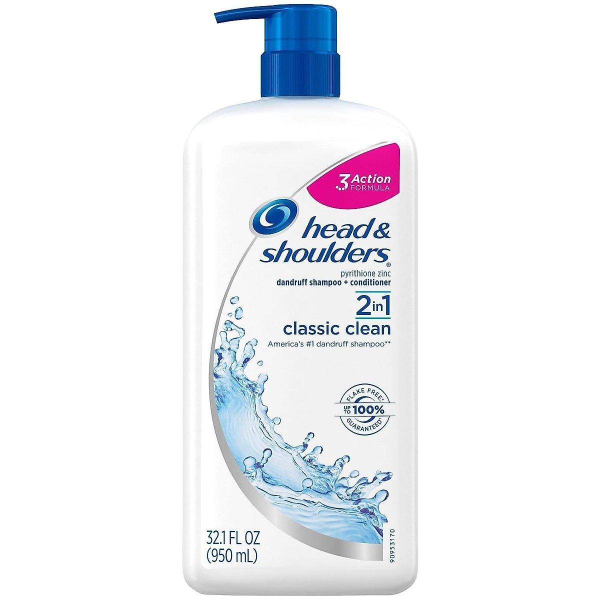 Head & Shoulders dandruff shampoo and conditioner in a 2-in-1 bottle, classic clean formula, by Pasteur Pharmacy.