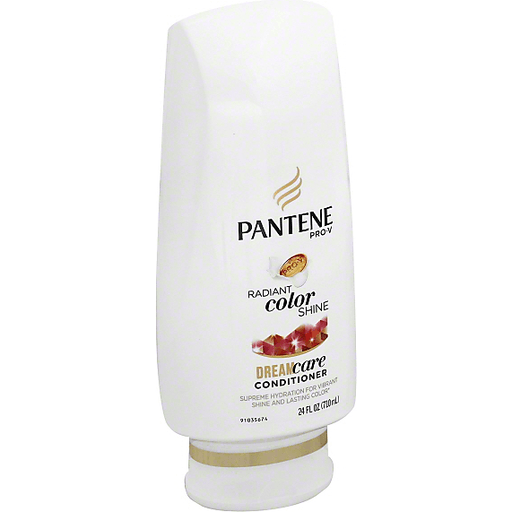 Pantene Pro-V Radiant Color Shine Conditioner in 24 fl oz bottle, nourishing hair with a shiny, vibrant finish.