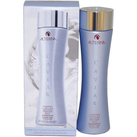 Alterna Caviar Anti-Aging Red Shampoo in 8.5oz bottle, nourishing shampoo for vibrant, youthful hair with anti-aging properties