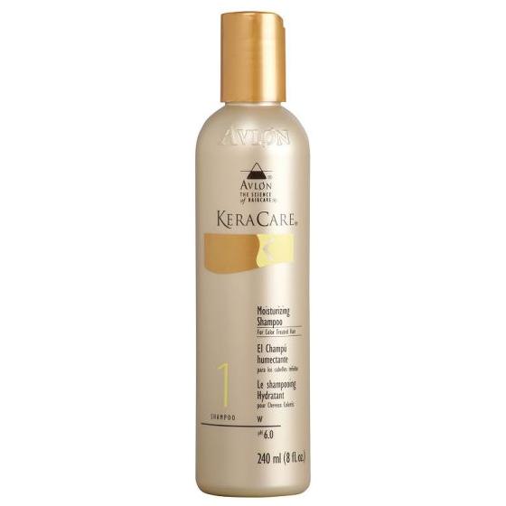 Avlon KeraCare Moisturizing Shampoo for color-treated hair in 8 fl oz bottle, featuring gentle cleansing and hydration for vibrant hair.