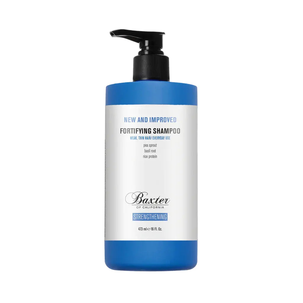 Baxter of California Fortifying Shampoo 16 oz bottle, natural hair care shampoo with nourishing formula, on a plain background