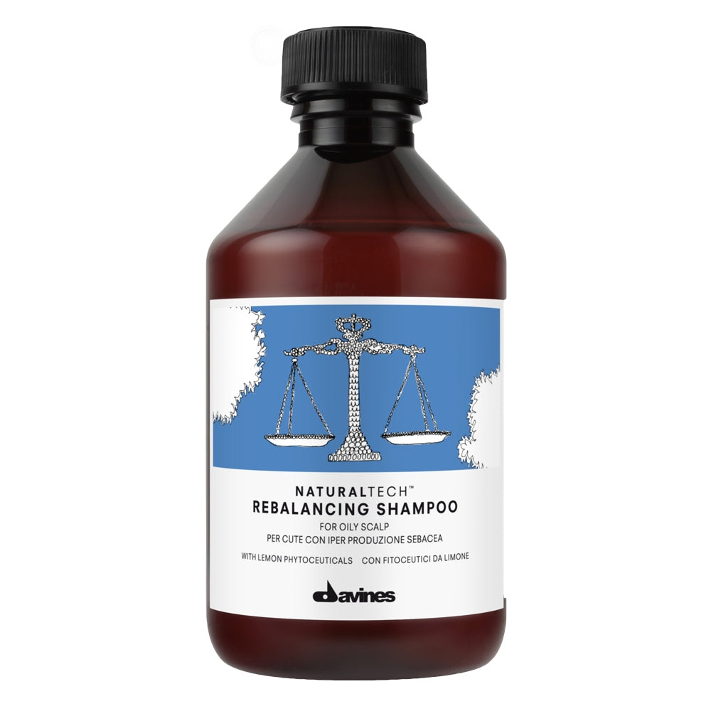 Davines Naturaltech Rebalancing Shampoo in 8.45 oz bottle, gentle hair cleanser for scalp balancing and hair health.