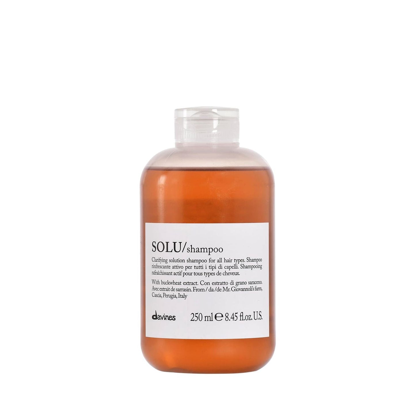 Davines Solu Shampoo in 8.45 fl oz bottle, featuring gentle cleansing formula for healthy hair and scalp care.