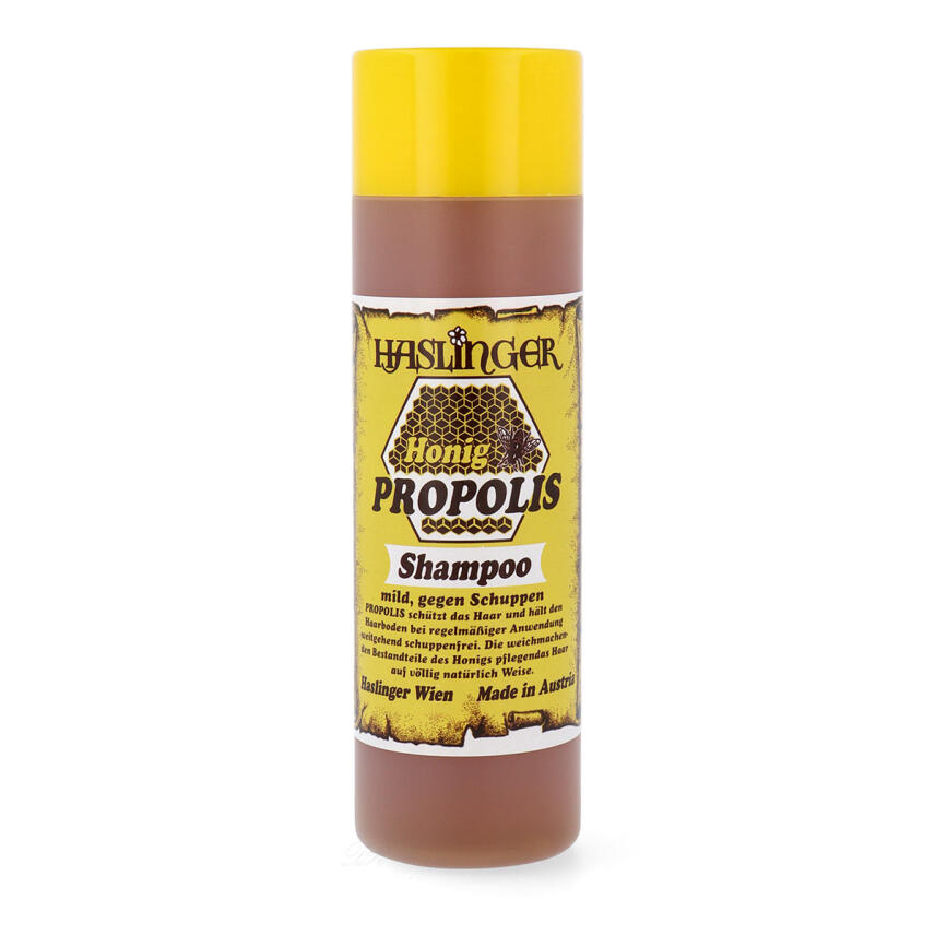 Haslinger Honey Propolis Shampoo in 200ml bottle, natural hair care product with honey and propolis for scalp health