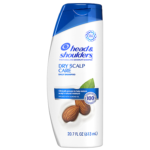 Head & Shoulders Dry Scalp Care shampoo bottle, 20.7 fl oz, designed for daily dandruff relief and scalp hydration.