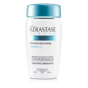 Kerastase Biotic Bain Bio-Recharge shampoo for combination hair, 250ml, with a sleek bottle and label showing.