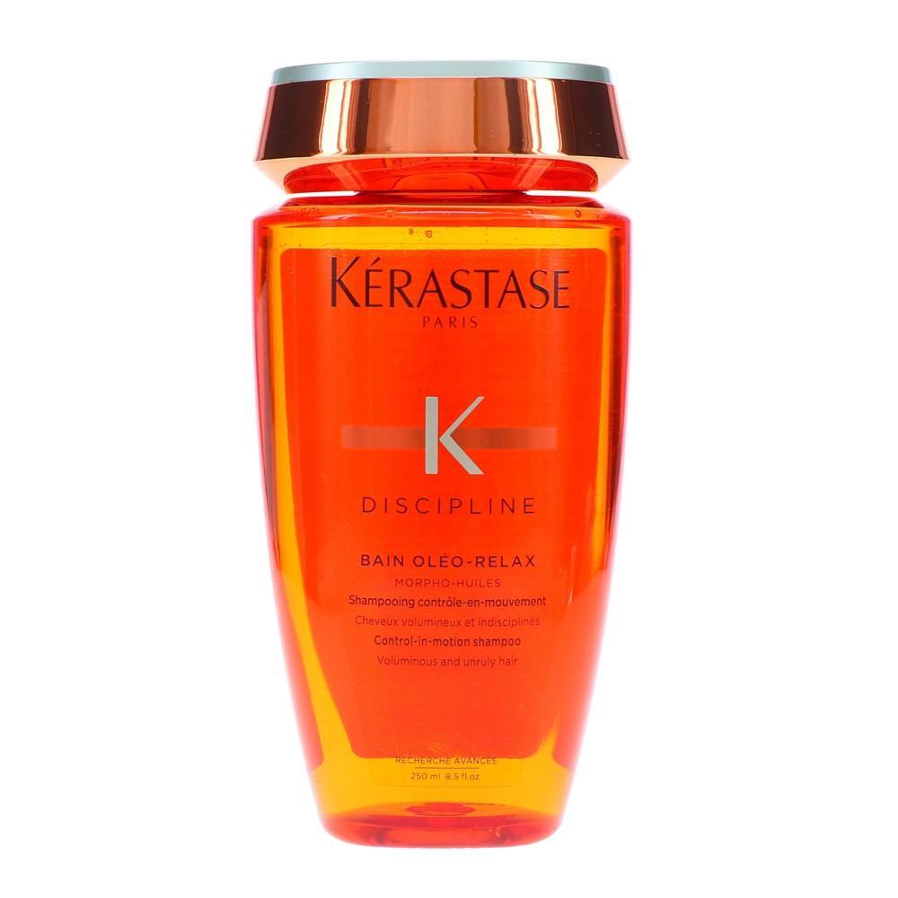 Kerastase Discipline Oleo Relax Shampoo in 8.5 oz bottle, natural hair care product with smooth, relaxed hair finish