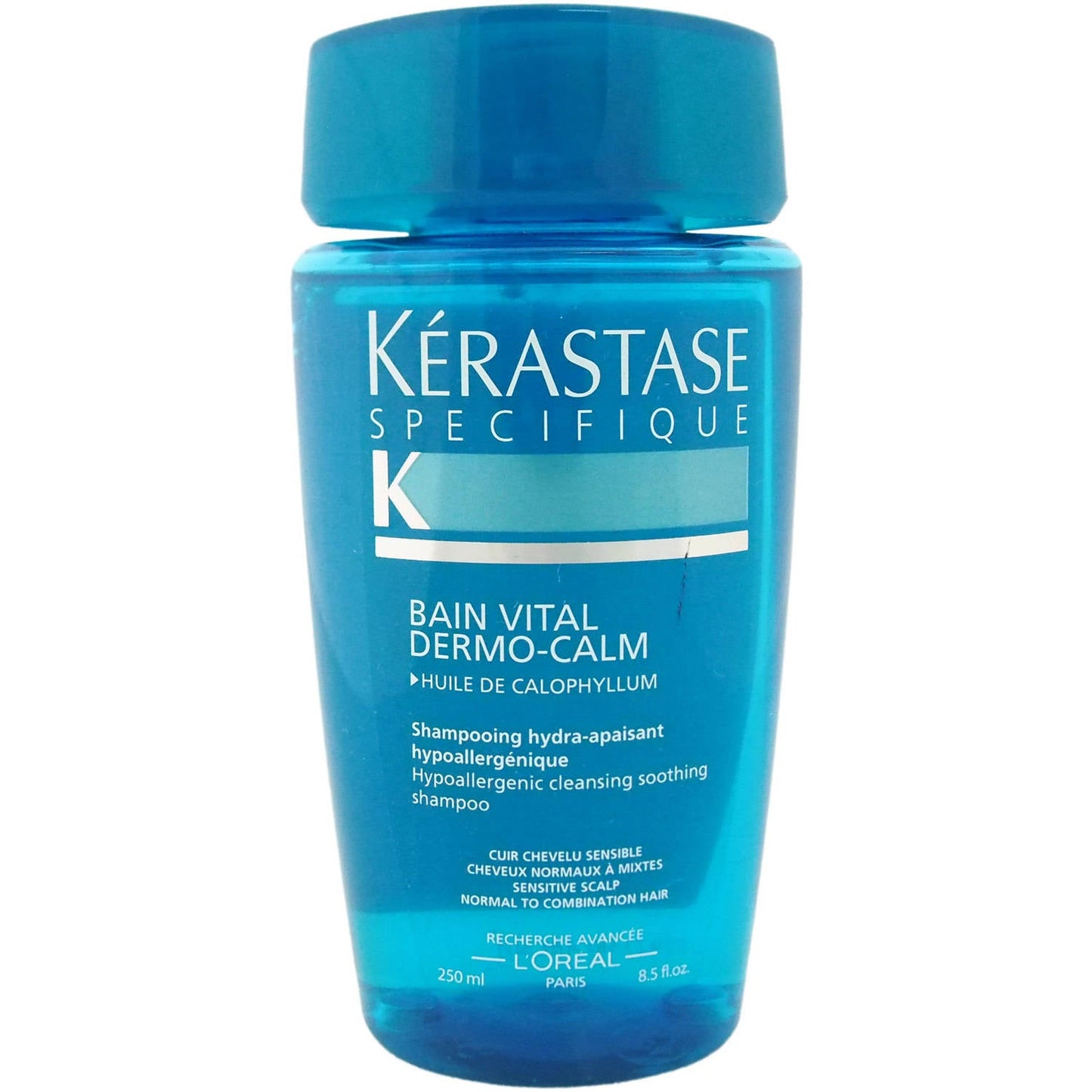 Kérastase Bain Vital Dermo-Calm shampoo in 250ml bottle, gentle hair and scalp cleanse, natural hair care product