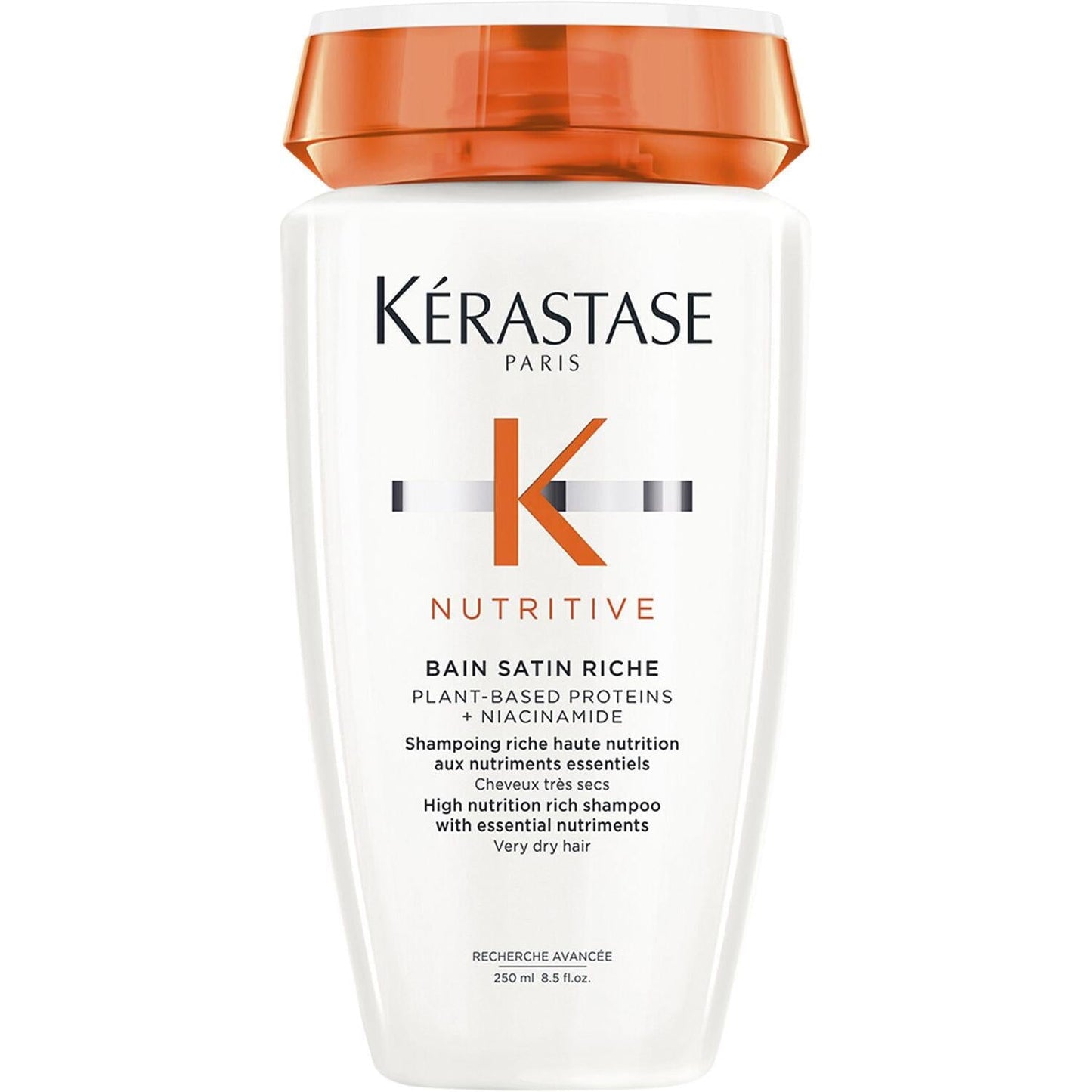 Kérastase Nutritive Bain Satin Riche Shampoo in 250ml bottle, nourishing hair care by Kerastase with rich, creamy formula.