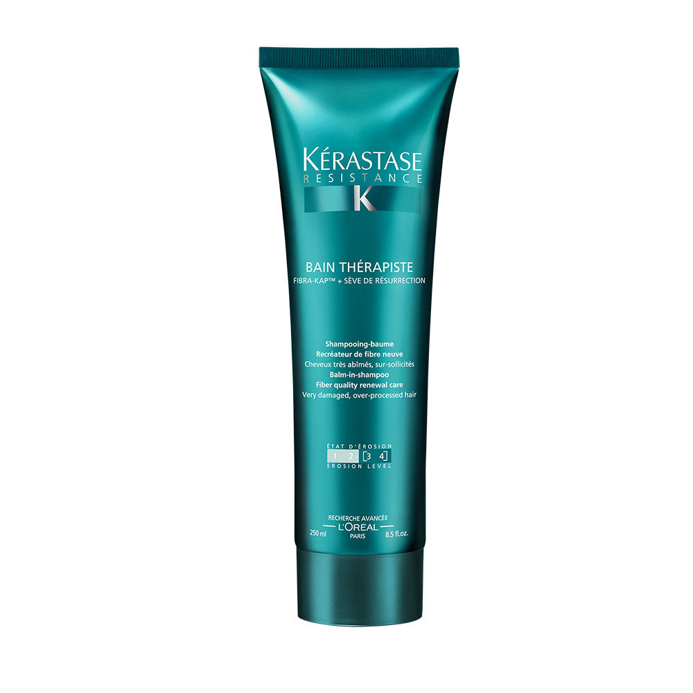 Kerastase Resistance Damaged Hair Shampoo Balm 250ml bottle, creamy formula for repairing and strengthening damaged hair.