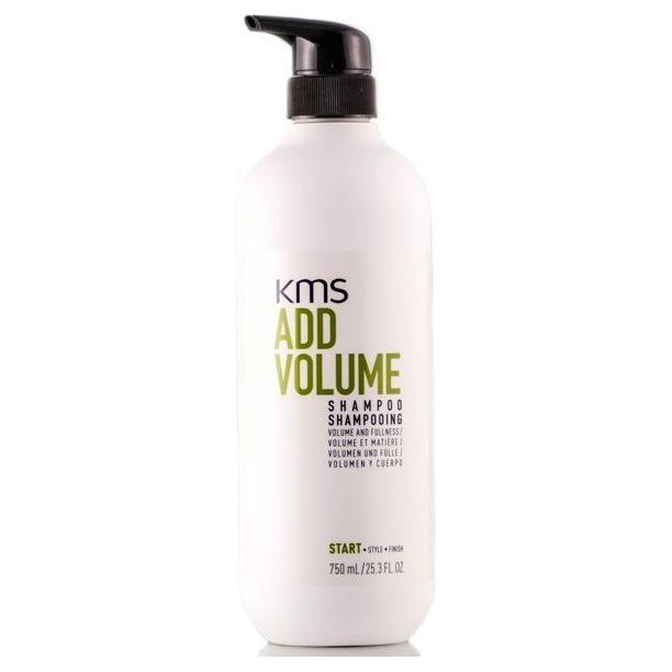 KMS California Add Volume Shampoo bottle, 25.3 oz, with clear label and cap, designed to boost hair volume and fullness
