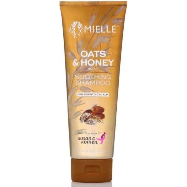 Mielle Organics Oats & Honey Soothing Shampoo in 8oz bottle, gentle for scalp and hair, natural ingredients, brand-focused.