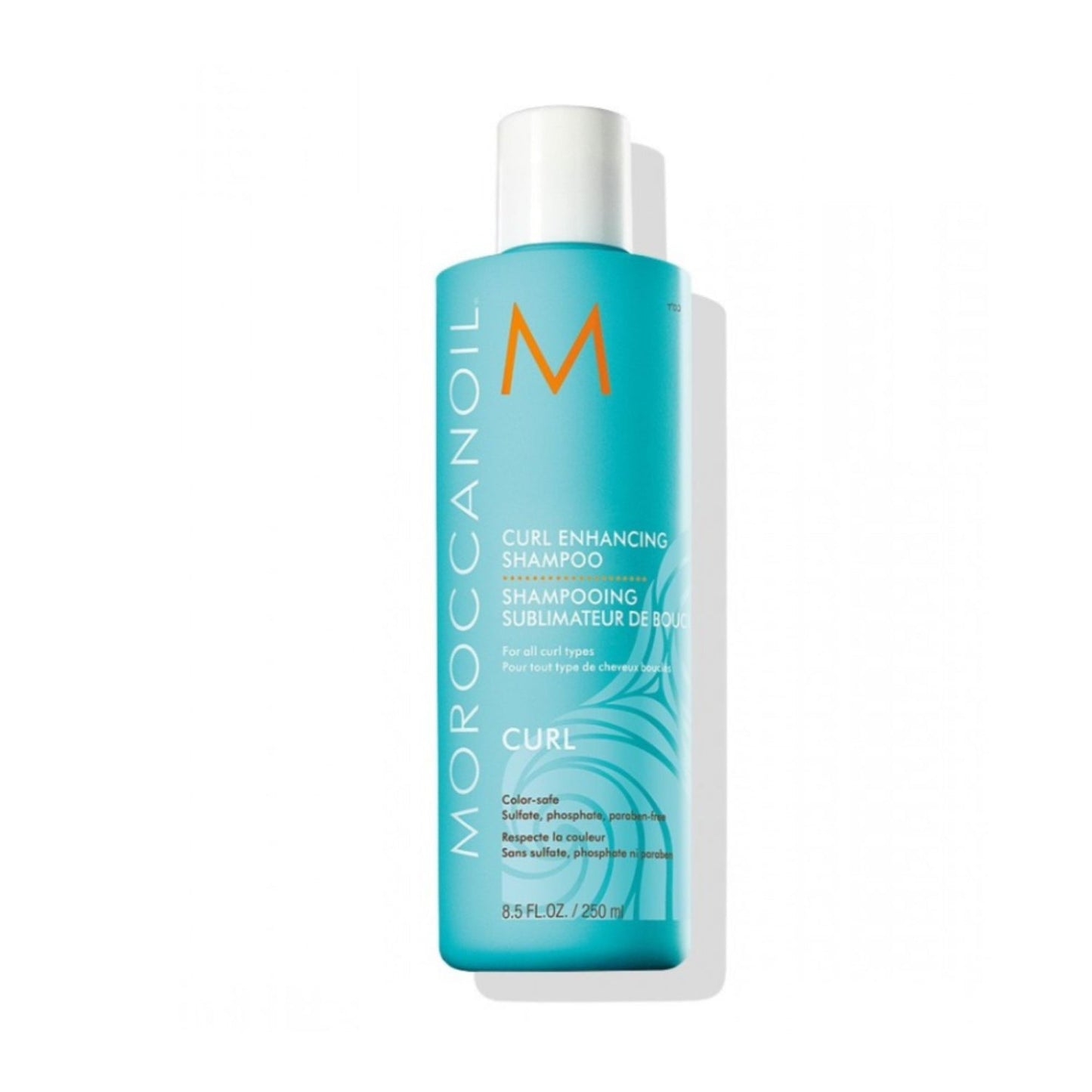 Moroccanoil Curl Enhancing Shampoo bottle, 250ml, with label showing product name and brand, designed for curly hair care.