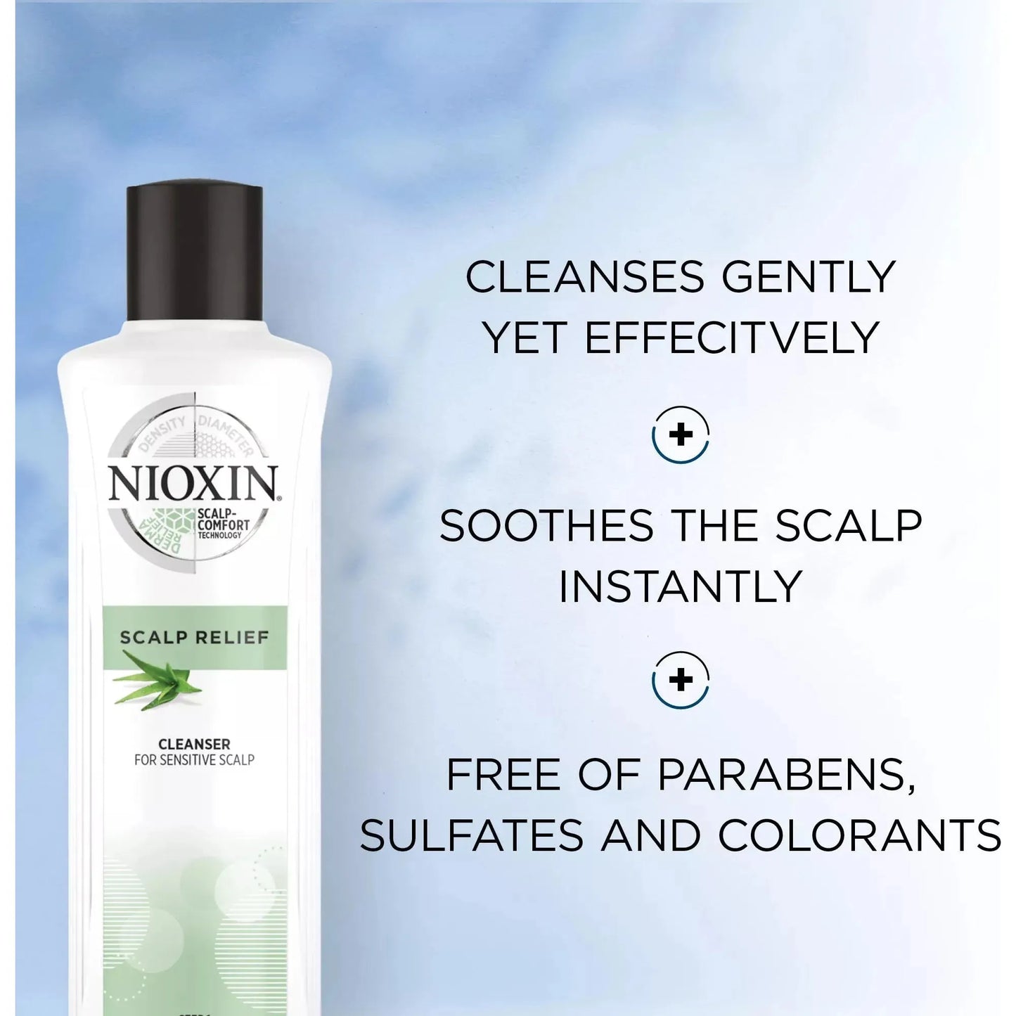 Nioxin Scalp Relief Cleanser Shampoo for sensitive, dry, and itchy scalp in a 6.7 oz bottle, designed for gentle scalp care.