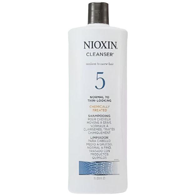 Nioxin System 5 Cleanser Shampoo in a 33.8 fl oz bottle, designed for thinning hair and scalp health, by Pasteur Pharmacy.