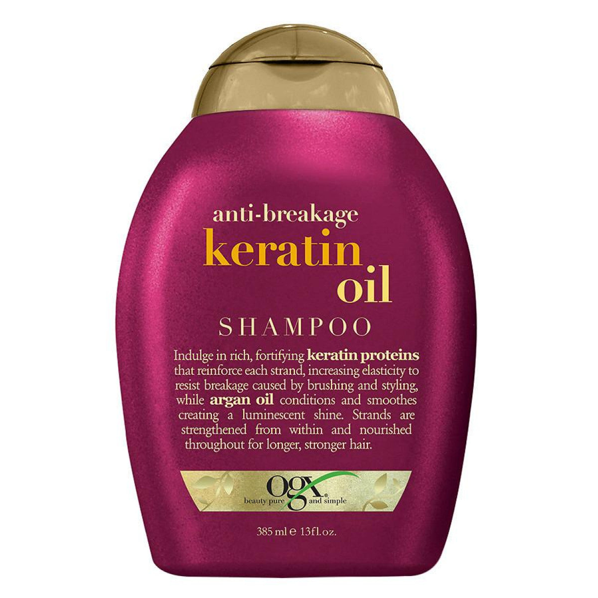 OGX Anti-Breakage Keratin Oil Shampoo for damaged hair and split ends, 13 fl oz, with anti-frizz and fortifying formula