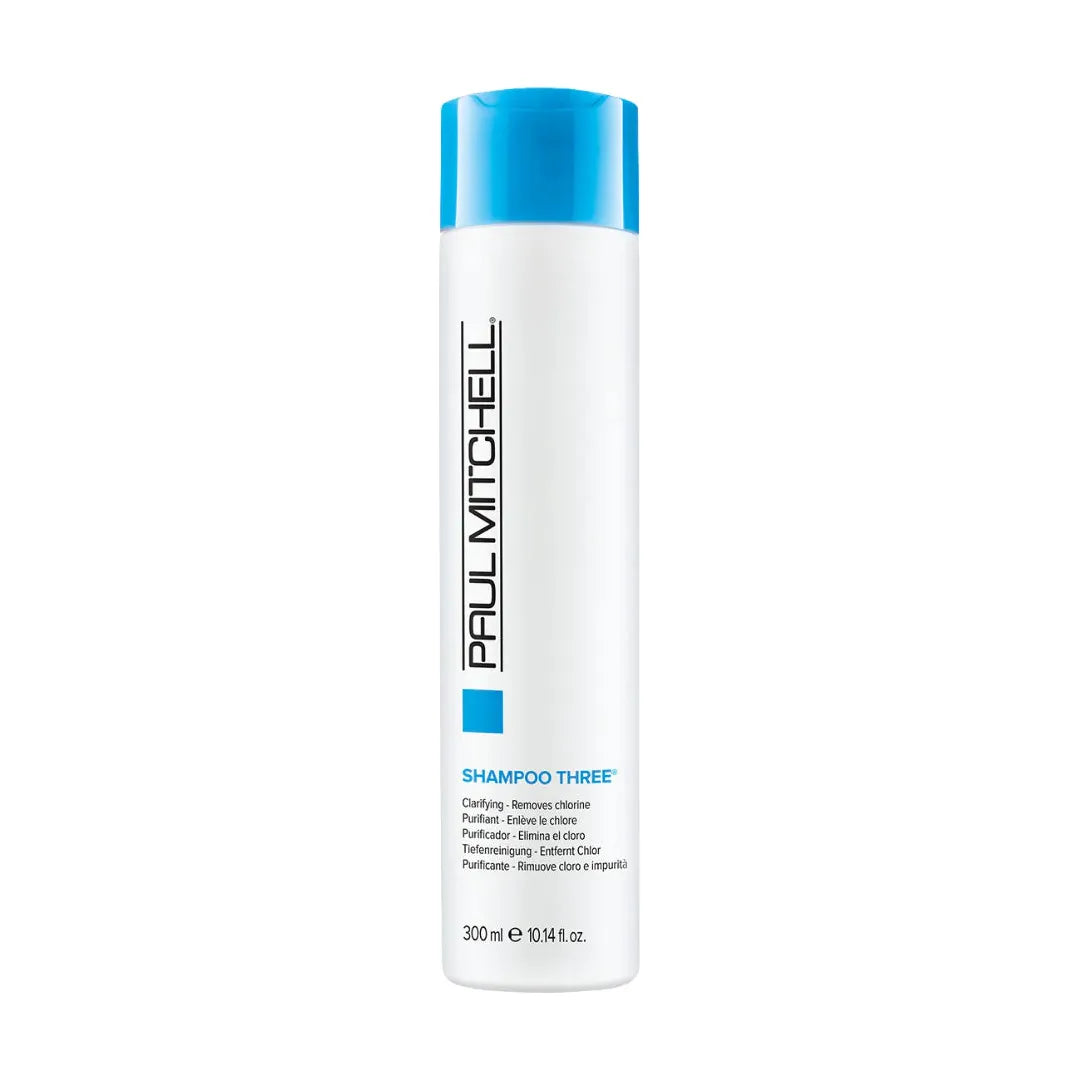 Paul Mitchell Shampoo Three 300ml bottle, sulfate-free shampoo for deep cleansing and scalp care, displayed on a plain background.