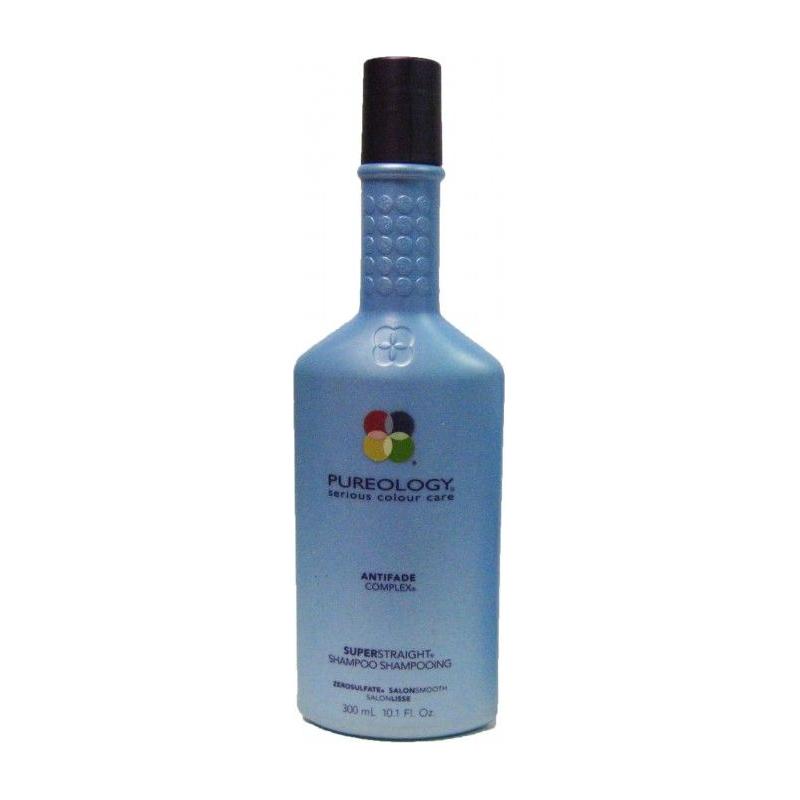Pureology Anti-Fade Complex Super Straight Shampoo in 10.1 oz bottle, clear and sleek packaging, designed for straight, vibrant hair.