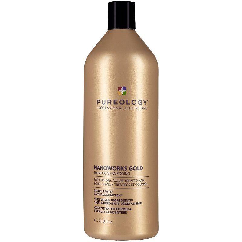 Pureology NanoWorks Anti-Aging Shampoo in 33.8oz bottle, featuring sulfate-free formula for rejuvenating hair.