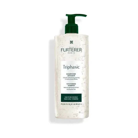 Rene Furterer Triphasic Thickening Shampoo 500ml bottle, natural hair thickening shampoo from Pasteur Pharmacy with detailed packaging.