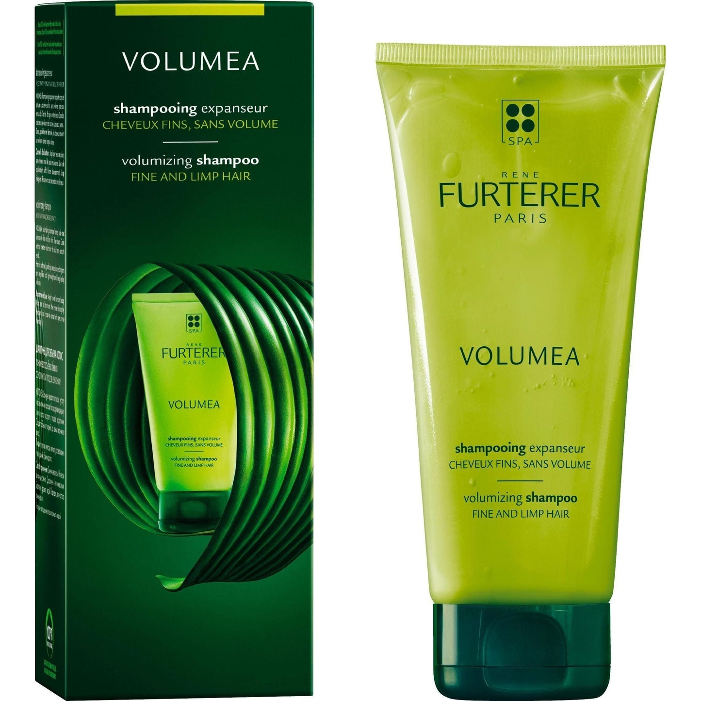 Rene Furterer VOLUMEA volumizing shampoo bottle, 200ml, with sleek packaging and label showing brand and product name.