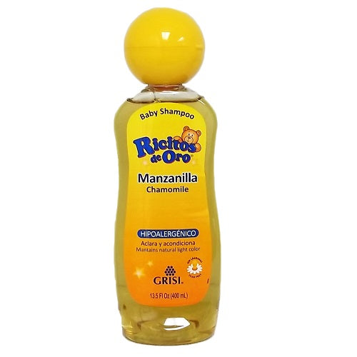Ricitos de Oro Chamomile Baby Shampoo bottle from Pasteur Pharmacy, 13.5 fl oz, with gentle chamomile formula for babies.