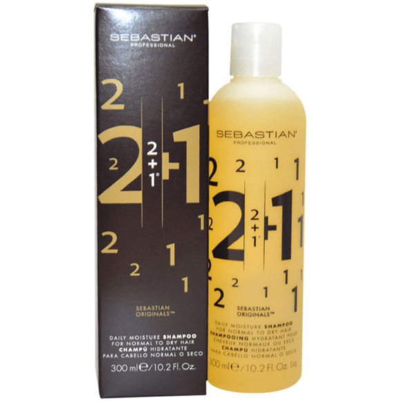 Sebastian 2 + 1 Daily Moisture Shampoo in 10.2 oz bottle, moisturizing shampoo for daily hair care by Pasteur Pharmacy.