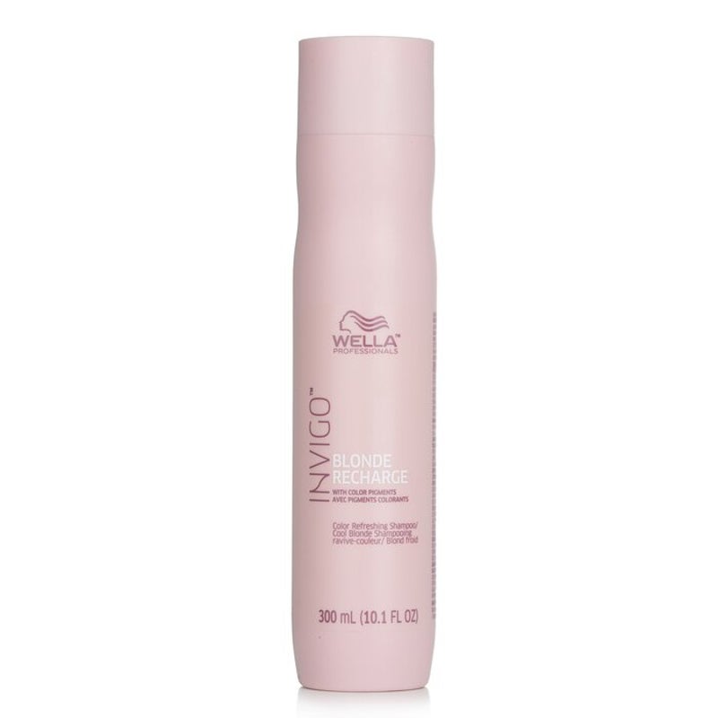 Wella Invigo Blonde Recharge Cool Blonde Shampoo in a bottle, designed to refresh and cool blonde hair tones.
