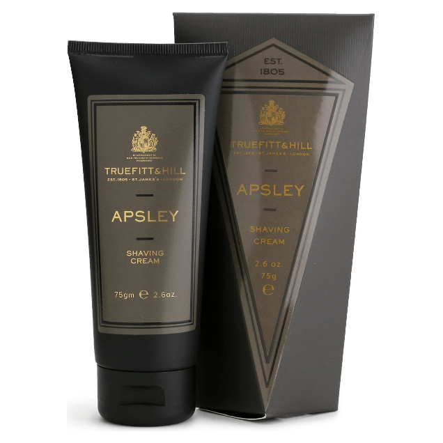 Truefitt & Hill Apsley shave cream tube, 75g, in a sleek packaging, designed for a smooth shave and skin comfort.