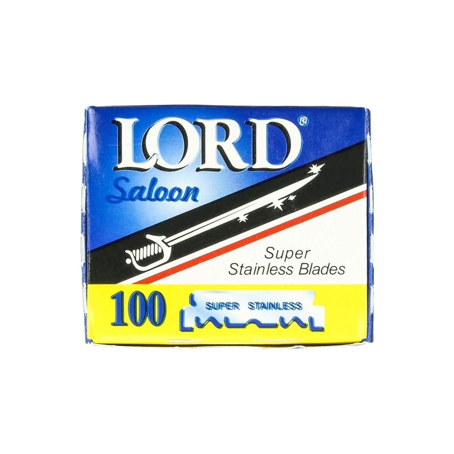 Lord Saloon Super Stainless Shaving Blades, 100-count pack, sharp and durable blades for smooth shaves, from Pasteur Pharmacy.