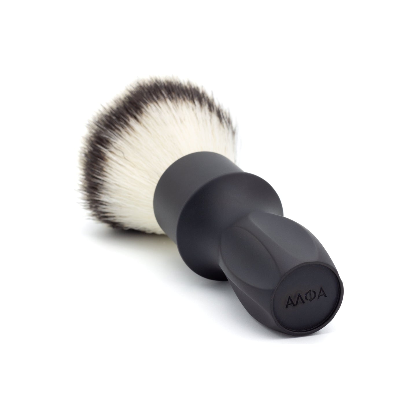 Black Alpha Brush & Shaving Co. T-400 24mm shaving brush with a sleek handle, designed for a comfortable grip and effective lathering.