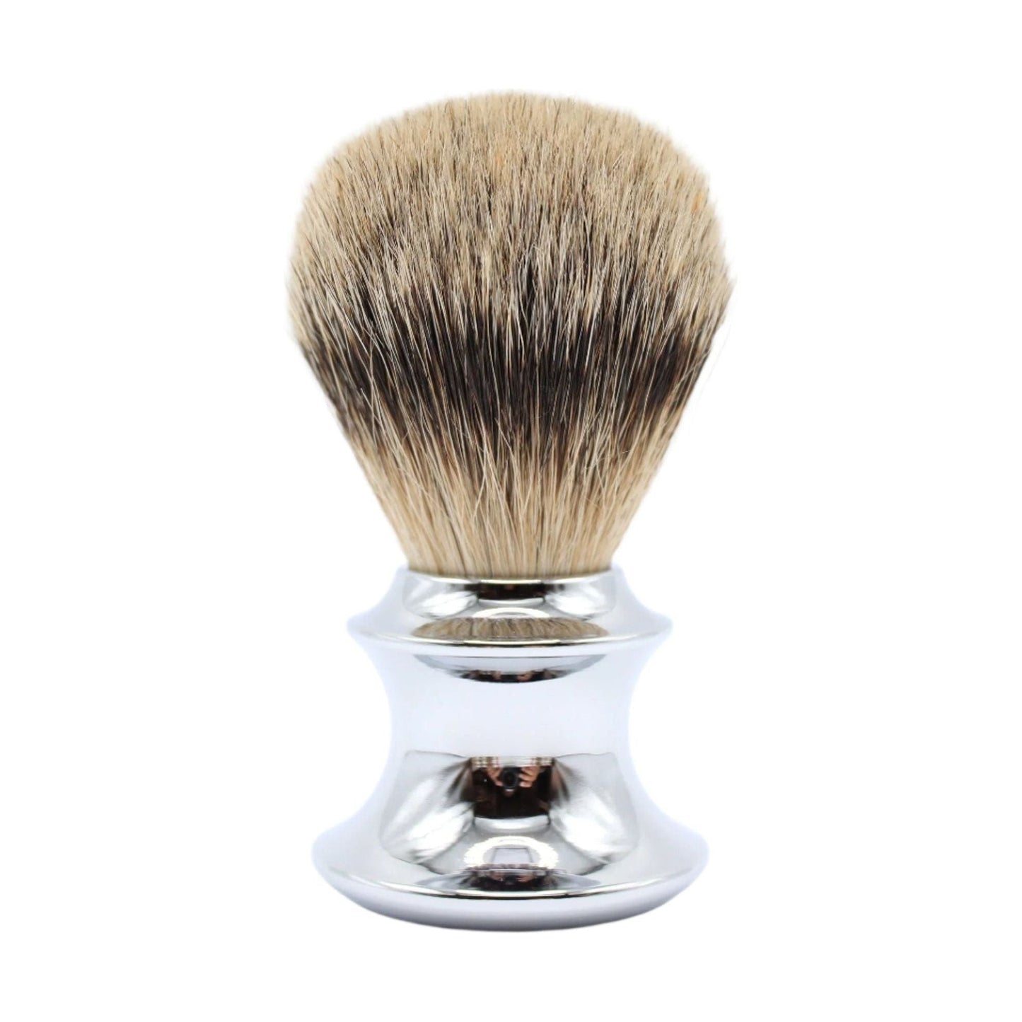 Gotham Pasteur Pharmacy MS25-MT57 finest badger shaving brush with dense bristles and a polished handle, displayed upright.