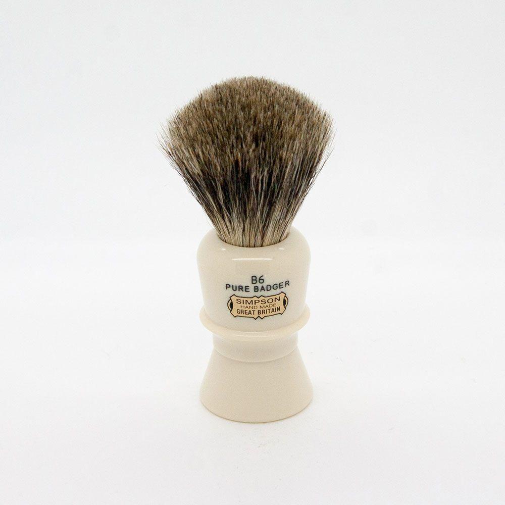 Simpsons Beaufort B6 Pure Badger Shaving Brush with wooden handle and dense badger bristles for a smooth shave