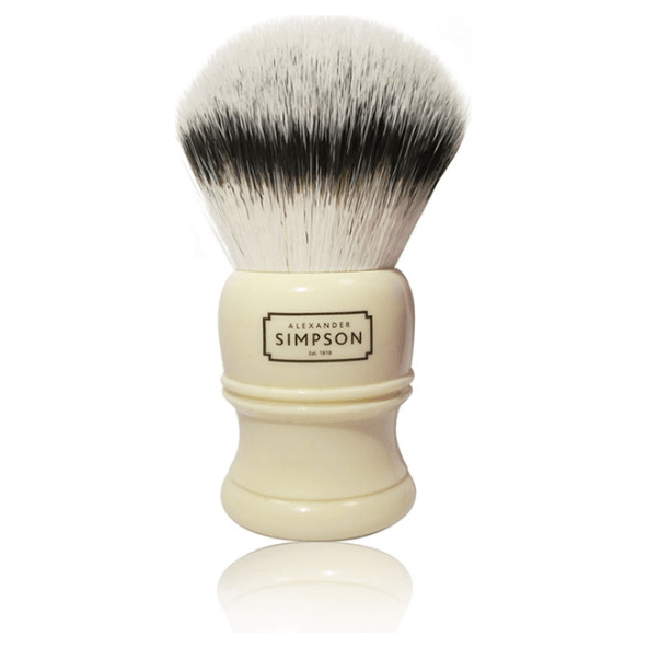 Simpsons Trafalgar T2 synthetic shaving brush with black handle and soft bristles, ideal for traditional wet shaving.