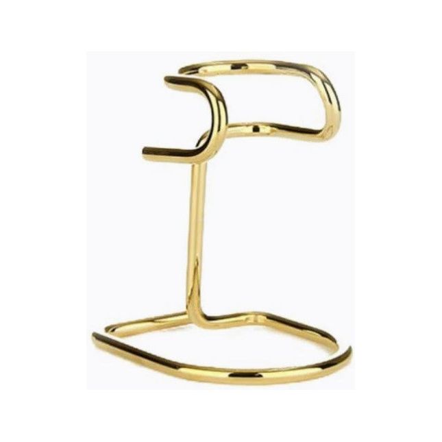 Omega Gold metal shaving brush stand by Pasteur Pharmacy, holding a classic shaving brush for organized grooming.